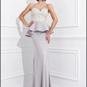 Soft Grey and Nude Column Gown